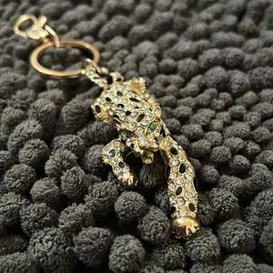 Emerald Rhinestone Leopard Purse Charm